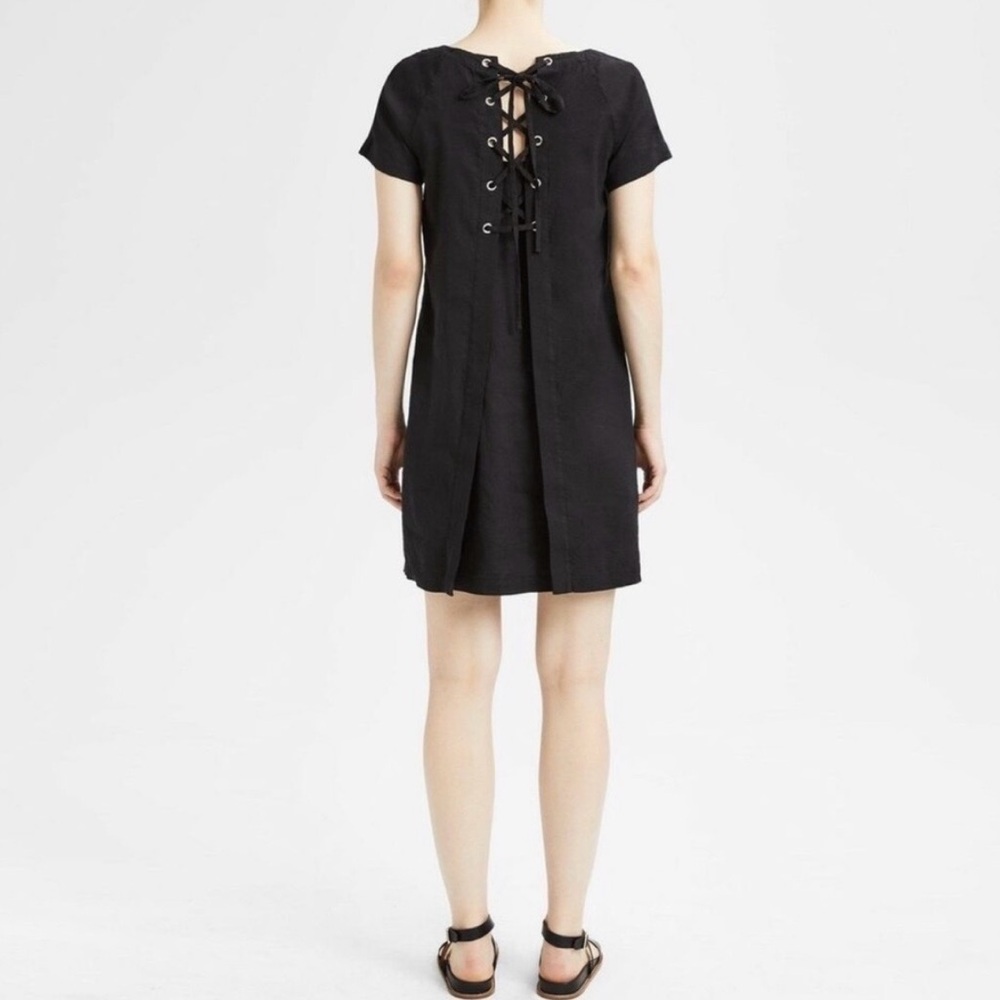 Theory Black 6 S-M Lace-Up Back Short Sleeve Shift Dress